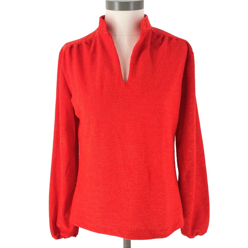 70s Vintage Tomato Red Ribbed Terry Top 1970s Bohemian Romanticism